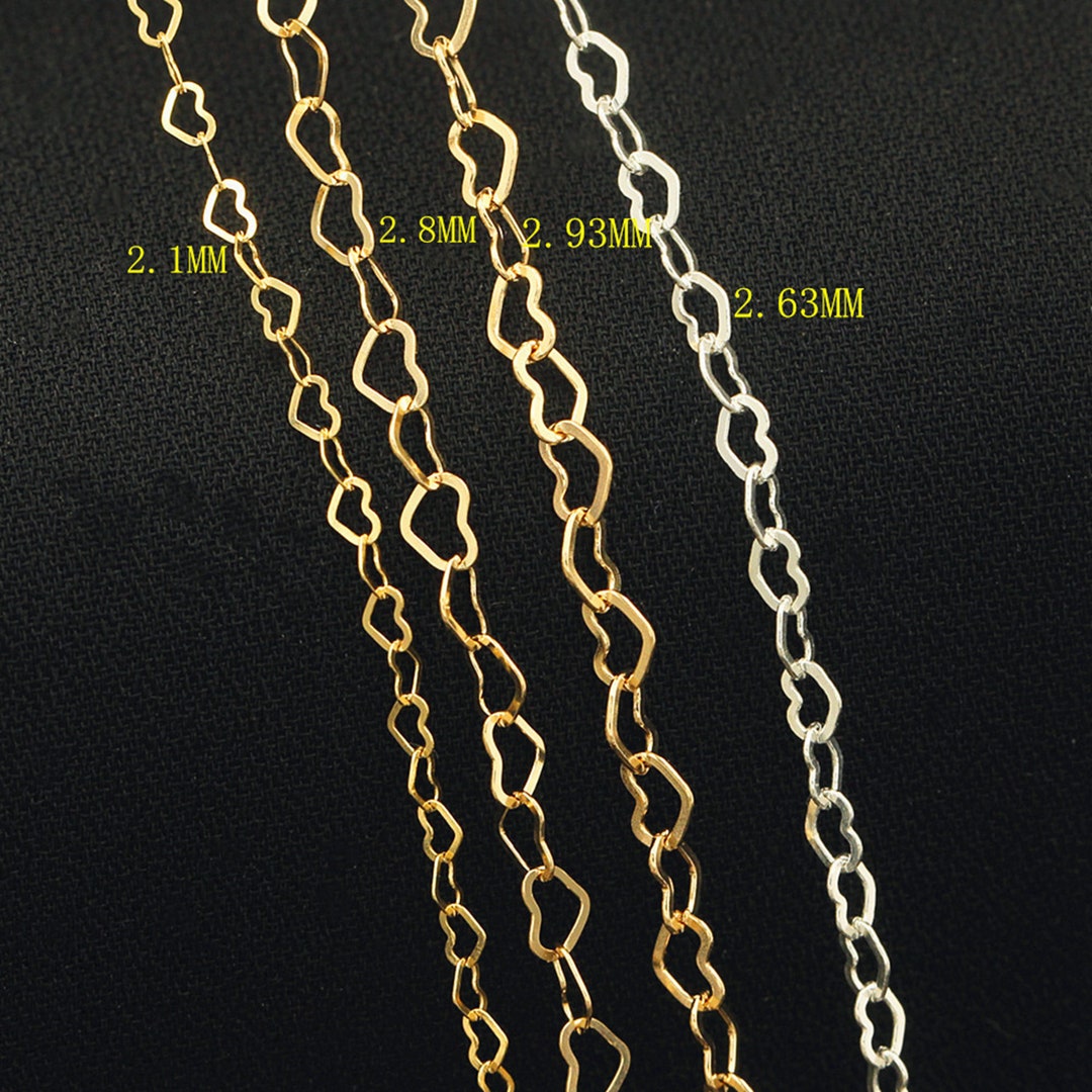 14K Gold Filled Lover Heart Chain, 925 Silver Cable Chain for Jewelry