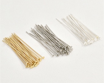 14K Gold Plated Pins Headpins, Gold Tone T-Pins for Jewelry Making Supplies, Flat Pad Needles, Wire Thick 22Ga Length 18mm 26mm 30mm 35mm