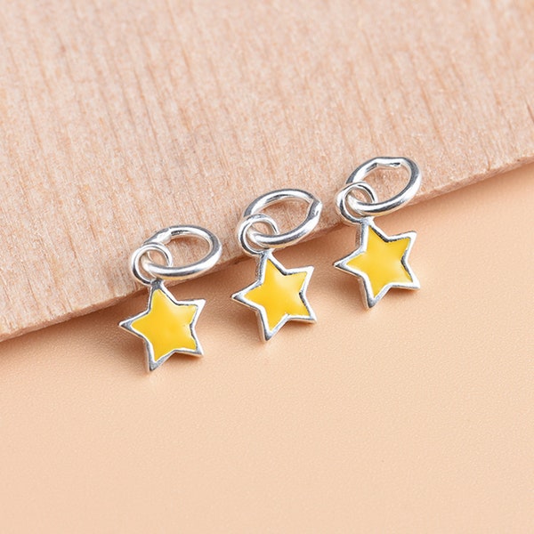 Sterling Silver Yellow Enamel Star Charm Pendant, Celestial Bracelet, Galaxy Necklace, Night Sky Earring, Twinkling Jewelry, Sparkling Charm