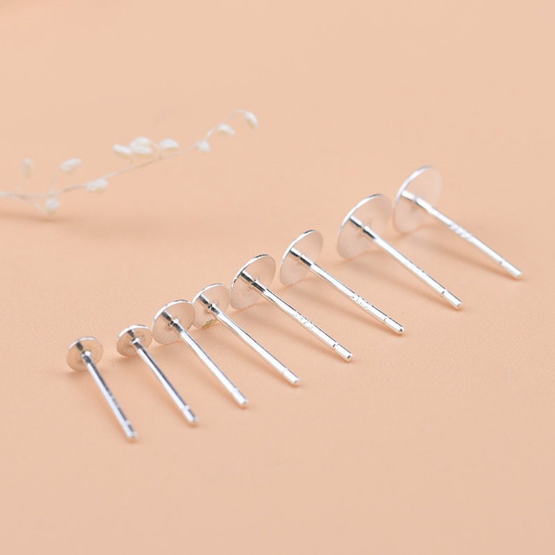 Sterling Silver Earring Posts, s925 Silver Earring Post For Jewelry Making Supplies, Women Flat Pad, Earring Component 1.5/2/3/5/6/7/8/10mm image 3