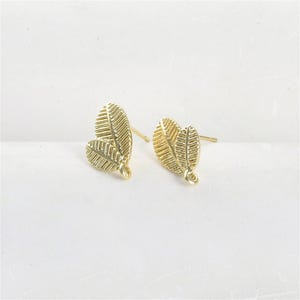 14K Gold Plated Leaf Earring Stud with Loop,Botanical Earrings,Leaf-inspired Jewelry,Plant Post Earrings,Nature Earrings,Earring Component