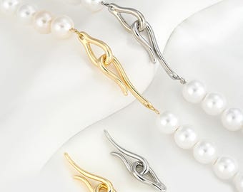 14K Gold Plated Hook and Eye Clasps, Gold Tone Fish Hook Clasps, Hook and Eye Connector, Oval Link Connector, Clasp Connector for Necklace