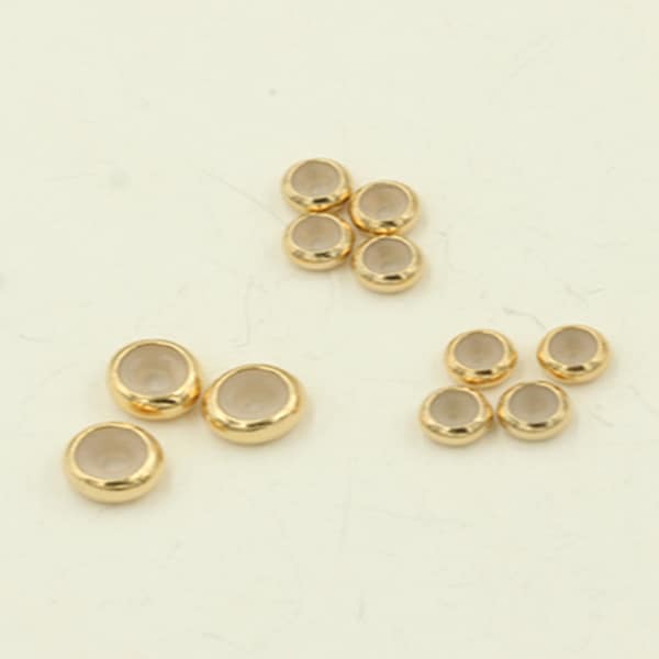 Perles d'arrêt en caoutchouc réglables remplies d'or 14 carats 5/7 mm, perles de pneu, perles d'arrêt plat en silicone, fournitures d'artisanat de bijoux remplis d'or, perle intelligente