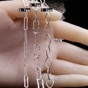Sterling Silver Paperclip Chain, s925 Silver Paperclip Chain For Jewelry Making Supplies, Unfinished Specialty Chain for Necklace Bracelet