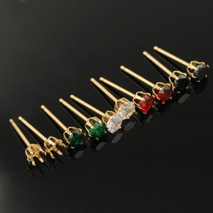 14K Gold Filled Claw Earring Setting w/ CZ Birthstone, Gold Filled Claw Earring Posts, 6 Prongs Post Earring, Birthstone Earring Setting