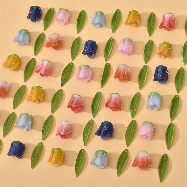 Resin Rose Beads, Flower Bead, Romantic Bead, Valentine Bead, Bracelet Spacer, Blossom Bead, Leaf Bead, Feminine Bead, Floral Bead 12*14mm