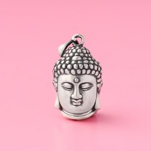 Colgante de cabeza de Buda de plata esterlina, pulsera budista, collar de estatua, pendiente de amuleto, joyería religiosa, encanto de meditación imagen 2