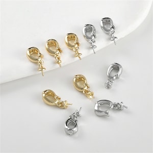 14K Gold Plated Oval Clasps, Push Gate Clasp, Oval Hinged Clasp, Push Clasps, Spring Gate Clasp for Half Drilled Pearl, Cup and Peg