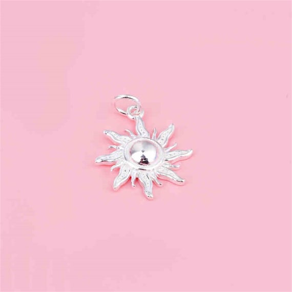 Sterling Silver Sun Charm Pendant, s925 Silver Celestial Bracelet, Sunshine Necklace, Sunburst Earring, Solar Sun Jewelry,Minimalist Charm