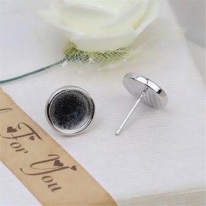 Sterling Silver Earrings Settings, s925 Silver Round Bezel Earring Post, Round Earring Stud, Ear Post, Ear Stud Cabochon Settings 10mm