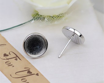 Sterling Silver Earrings Settings, s925 Silver Round Bezel Earring Post, Round Earring Stud, Ear Post, Ear Stud Cabochon Settings 10mm