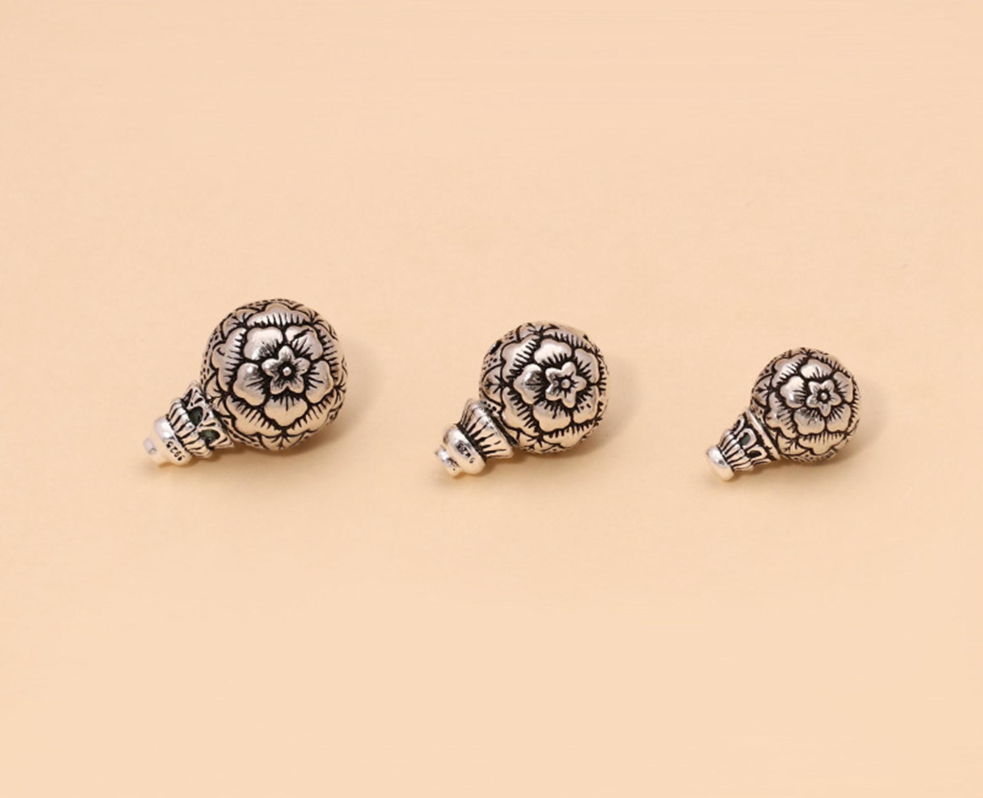 2 perline Mala in argento sterling a forma di fiore di rosa