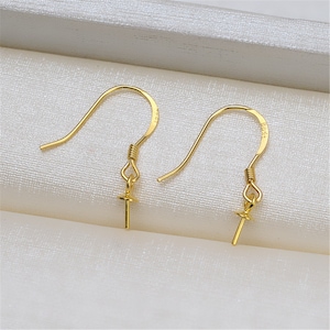 Sterling Silver Earring Hooks, s925 Silver Simple Ear Wire Earring Hooks, Hook Earrings with Cup and Peg, Half Drilled Pearl Mountings