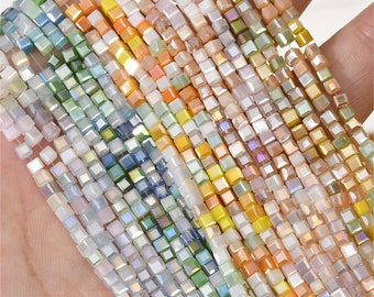 Perles de cube en verre de cristal, perle de bloc de glaçage, perle carrée géométrique, perles de pierres précieuses en vrac, perle de bracelet, perles de collier brin complet 2mm