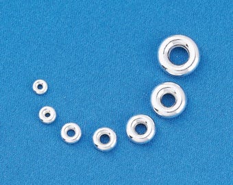 Sterling Silver Pony Beads, Sterling Silver Flat Round Beads, s925 Silver Plain Beads, Flat Round Spacer Beads  4mm 5mm 6mm