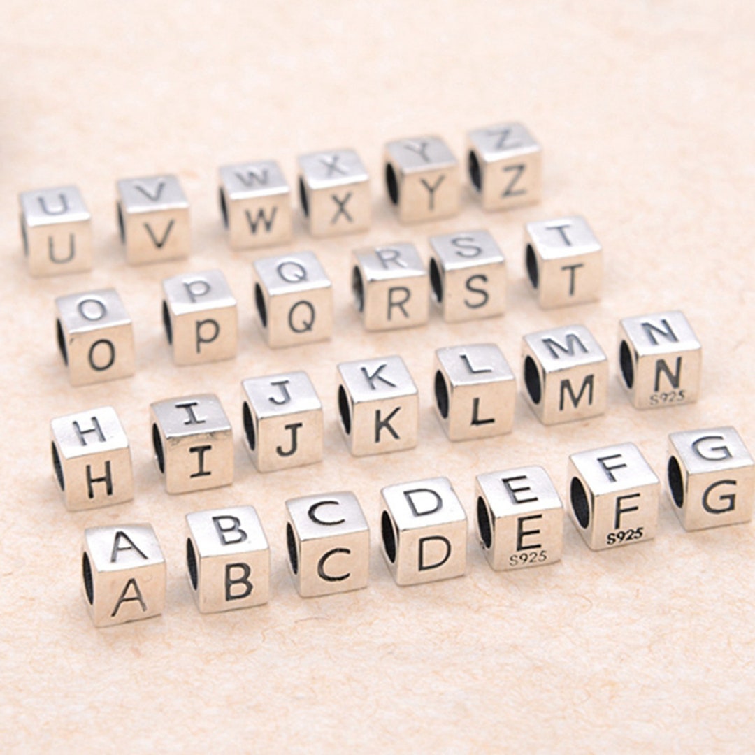 Sterling Silver Letter Beads, Sterling Silver Alphabet Cube Beads, S925