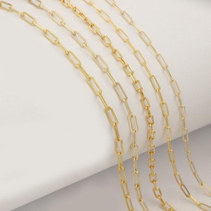 14K Gold Filled Paper Clip Chain, Gold Filled Rectangle Drawn Cable Chain, Unfinished Paper Clip  Chain Necklace Footage 3.28 Feet(1 meter)
