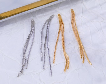 18K Gold Plated Tassel Charm Pendant, Chain Tassel Charm For Jewelry Making Supplies, Extender Chain, Earring Charm, Long Tassel 59.6*2.6mm