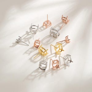 1 par ovala örhängen i sterlingsilver, 4-stifts örhängen för ädelsten, örhängeskomponent, gör-det-själv-örhängesfynd