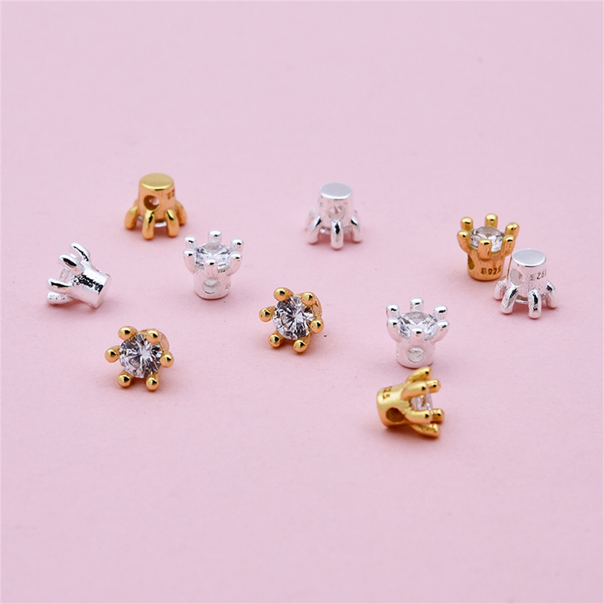 スターリングシルバーCZジルコンフラワービーズ、S925フローラルビーズ