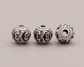 Sterling Silver Enamel Bat Beads, Wing Bead, Vampire Bead, Flying Mammal Bead, Bracelet Spacer, Halloween Bead, Animals Bead,Round Ball Bead