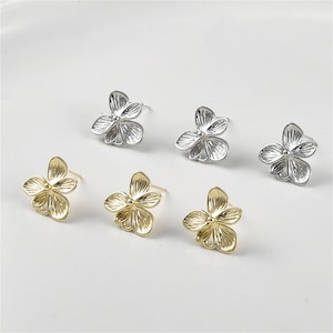 14K Gold Plated Flower Earring Post w/ Loop, Floral Ear Post, Blossom Ear Stud, Delicate Ear Post, Women Post Earrings, Earring Component