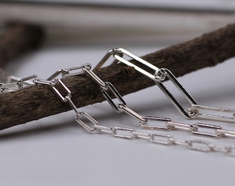 Sterling Silver Paperclip Chain, s925 Silver Paperclip Chain For Jewelry Making Supplies, Unfinished Specialty Chain for Necklace Bracelet