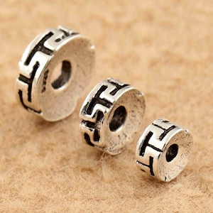 Sterling Greek Key Beads, Meander Bead, Greek Pattern Bead, Greek Fret Bead, Dionysus Bead, Bracelet Spacer, Greek Key Motif Pony Bead