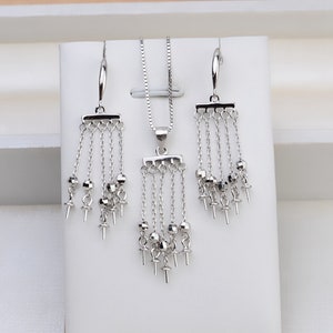Sterling Silver Bar Jewelry Setting w/ Tassel Bead, s925 Silver Five Round Cup and Peg for Half Drilled Pearl Bead for Pendant/Hook Earring
