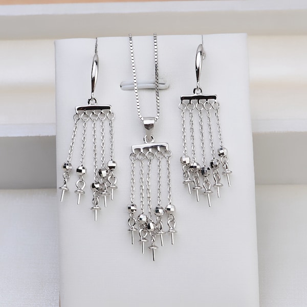 Sertissage de bijoux de barre en argent sterling avec perle de gland, coupe ronde en argent s925 et cheville pour perle de perle à moitié percée pour pendentif/boucle d'oreille à crochet