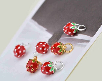 Mireval Sterling Silver Enameled Strawberry Charm on an Optional Charm Holder Mireval Sterling Silver Enameled Strawberry Charm on an Optional Charm Holder