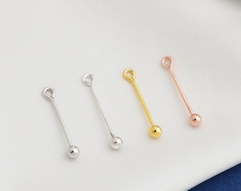 Sterling Silver Long Stick Charms w/ Open Ring and Ball Bead, s925 Silver Drop Charm, Eye Pins with Ball Bead End, Earring Making