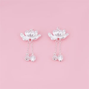Sterling Silver Lotus Flower Charm, Floral Bracelet, Natural Necklace, Spiritual Earring, Yoga Jewelry, Meditation Charm