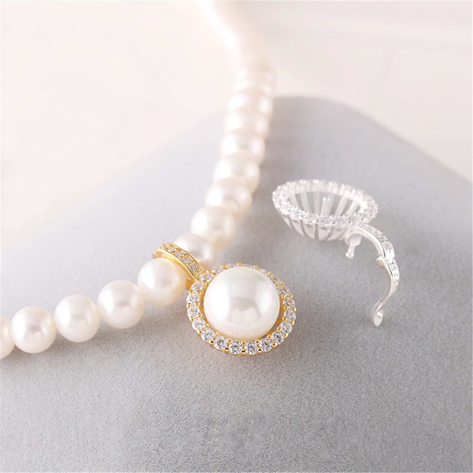 30pcs Sterling Silver Pendant Setting, CZ Round Pendant Setting For Jewelry Making Supplies, Half Drilled Pearl Mounts, Peg & Cup 10mm 11mm