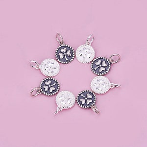 Sterling Silver Clover Charm Pendant, Shamrock Bracelet, Irish Necklace, Fortune Earring, Lucky Leaf Jewelry, Round Tag Charm,Charms In Bulk