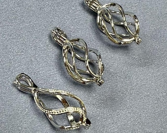 Sterling Silver Bird Cage Pendant Setting, S925 Silver Pearl Cage Pendant Pearl or Gemstone Bead, Bird Cage Pendant 7mm 8mm 9mm 10mm