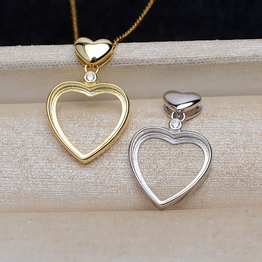 Sterling Silver Pendant Setting, Silver Heart Bezel for Jewelry Making ...