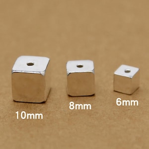 Cuentas de plata de ley, cuentas cúbicas lisas de plata de ley, cuentas lisas de plata s925, cuentas cúbicas, cuentas de pulsera de 6 mm y 8 mm