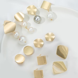 14K Gold überzogener filigraner runder Ohrring-Posten mit Schleife, Raute-Post-Ohrringe, runder Ohrstecker, Post-Ohrringe, Ohrring-Komponenten, Ohrring-Herstellung
