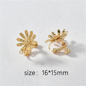 May include: A pair of gold-tone flower-shaped earring clips. The earrings are 16 mm by 15 mm.