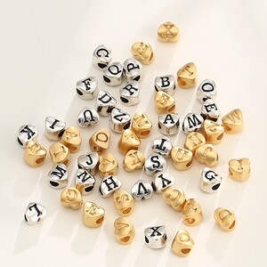 Cuentas de plata de ley con forma de corazón y letras, cuentas con el alfabeto, cuentas con iniciales, cuentas con mayúsculas, cuentas con nombre, espaciador de pulsera, cuentas con monograma, cuentas con forma de amor de 6 x 5,5 mm