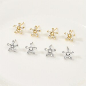18K Gold Plated CZ Flower Earring Post w/ Loop, Floral Ear Post, Blossom Ear Stud, Delicate Ear Post, Women Post Earrings, Earring Component
