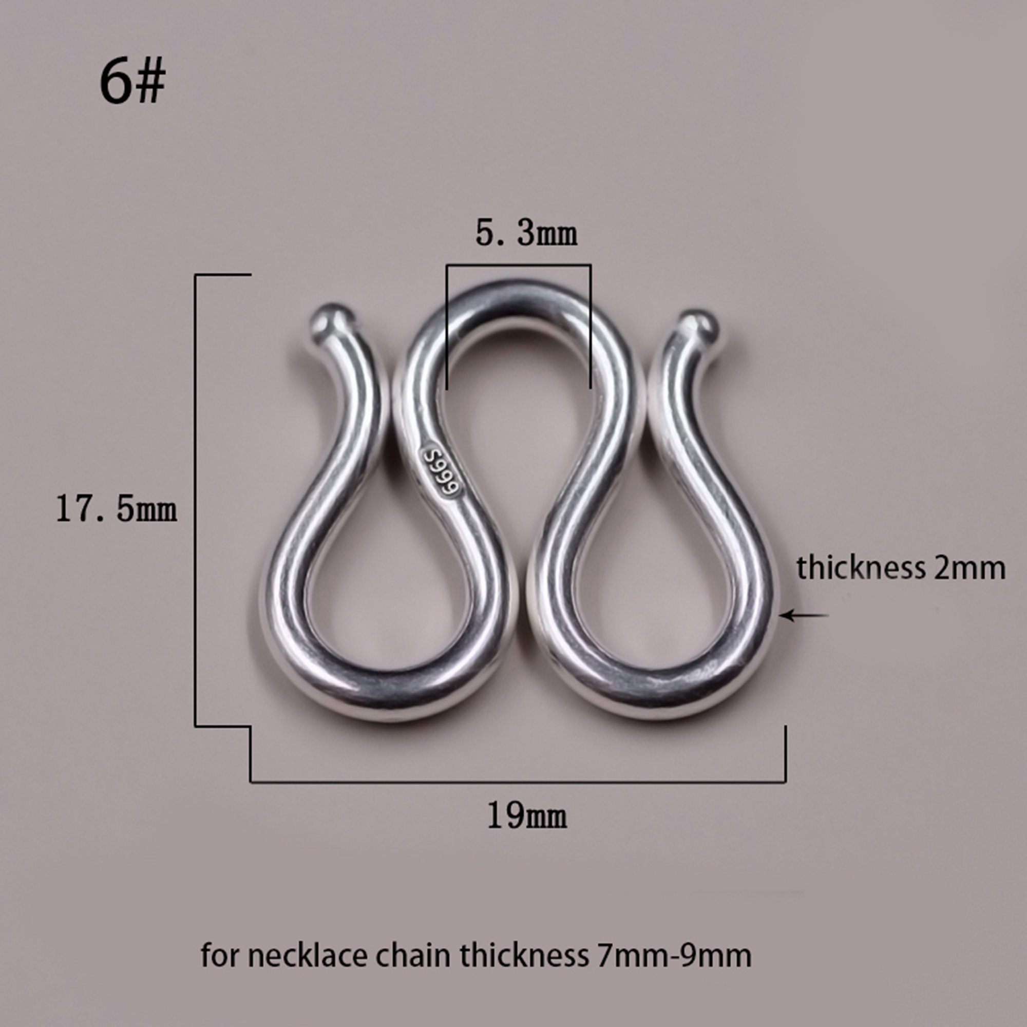 Sterling Silver W Clasps, S999 Silver Hook Clasp for Jewelry