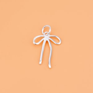 Sterling Silver Bow Knot Charm,S925 Silver Bow Charm For Jewelry Making Supplies,Minimalist Charms,Earring Pendant,Ribbon Bracelet 13*19mm