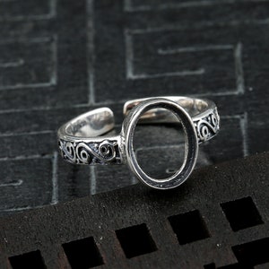 Sterling Silver Ring Setting, s925 Silver Oval Bezel Cup Setting, Sterling Silver Ring Blanks, Adjustable Ring Blanks 8*10mm