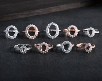 Montatura per anello in argento sterling, montatura per tazza con castone ovale in argento s925, grezzi per anelli in argento sterling, grezzi per anelli regolabili 3-10mm*5-14mm