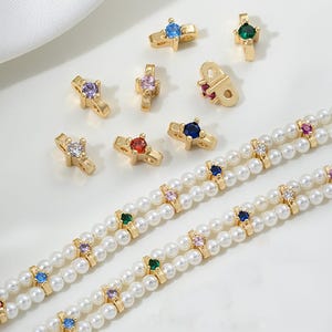 14K Gold Plated CZ Oval Beads, Two Holes Bar Bead, CZ Zircon Oval Bead, Slider Bar Bead, Pearl Bar Bead, Bracelet Spacer