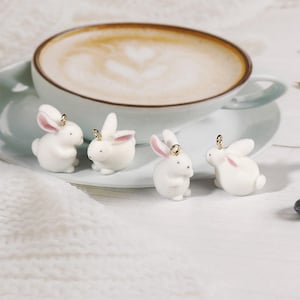 Resin White Rabbit Charm Pendant, Cartoon Rabbit Bracelet, Fluffy Rabbit Necklace, Animals Charm, Flocking Rabbit Earring, Charms In Bulk