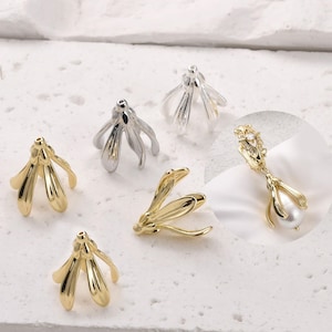 14K Gold Plated Magnolia Bead Caps, Gold Tone Flower Beads Cap For Jewelry Making Supplies, Bracelet Beads Cap,  Leaf Petal Bead Cap