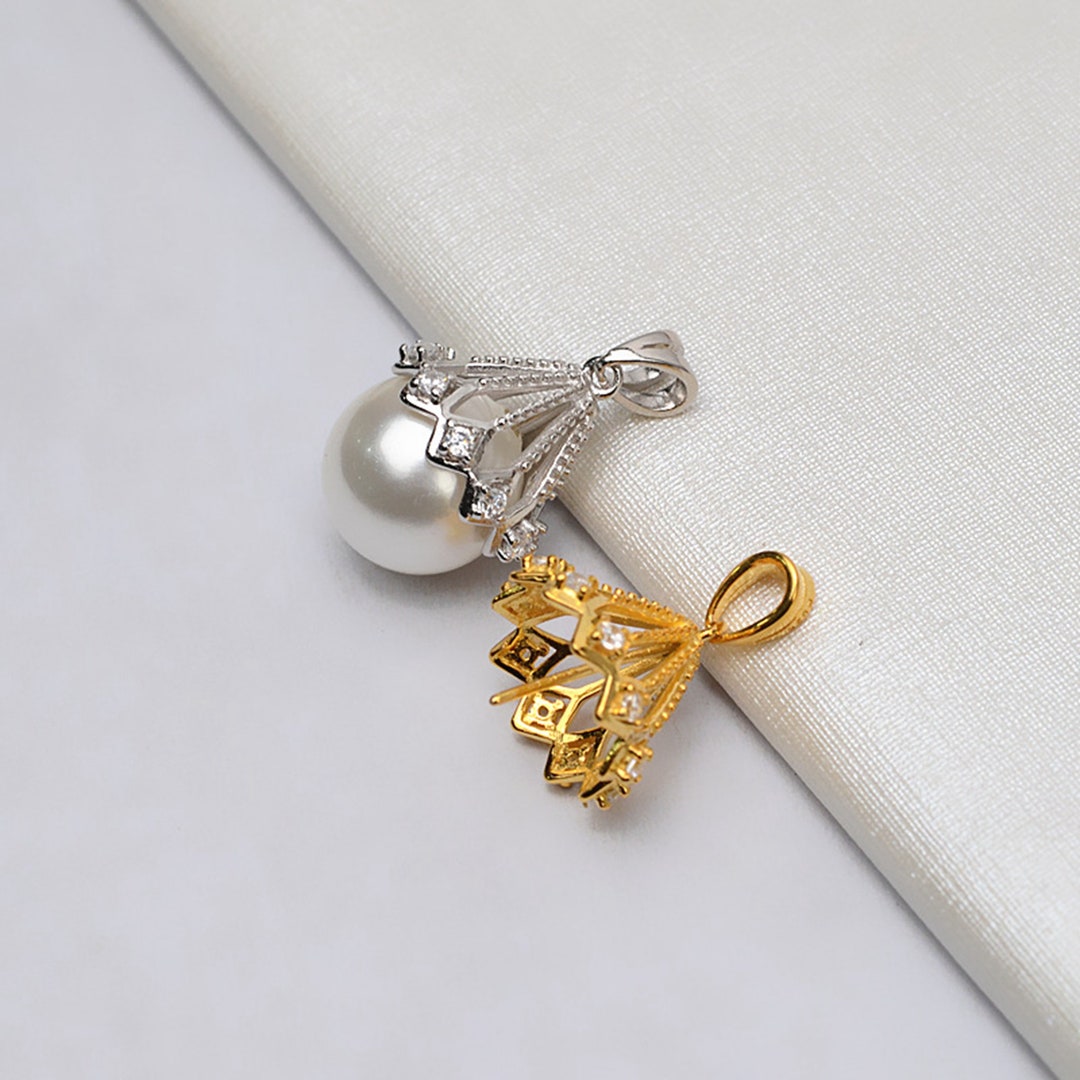 1PC Sterling Silver CZ Heart Pearl Pendant Bail Connector W/Pearl - Foto 5